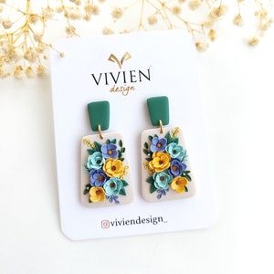 Unique floral botanical clay earrings |  Lightweight handmade polymer clay flower earrings,Mother's day gift