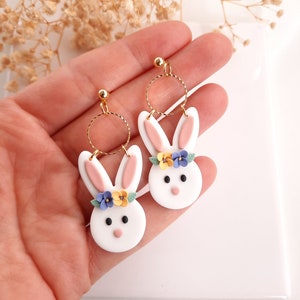 Floral easter bunny earrings | Handmade clay bunny earrings | Unique easter jewelry | Cute bunny earrings |Rabbit earrings