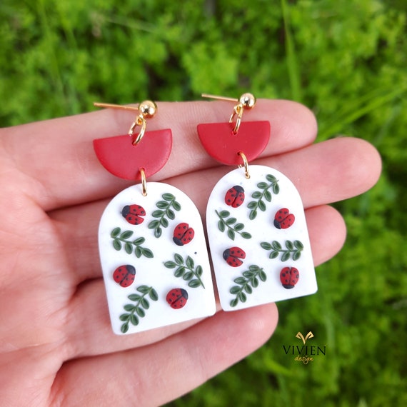 Ladybug clay earrings 24K gold plated ladybug earrings ladybug jewelry miraculous ladybug