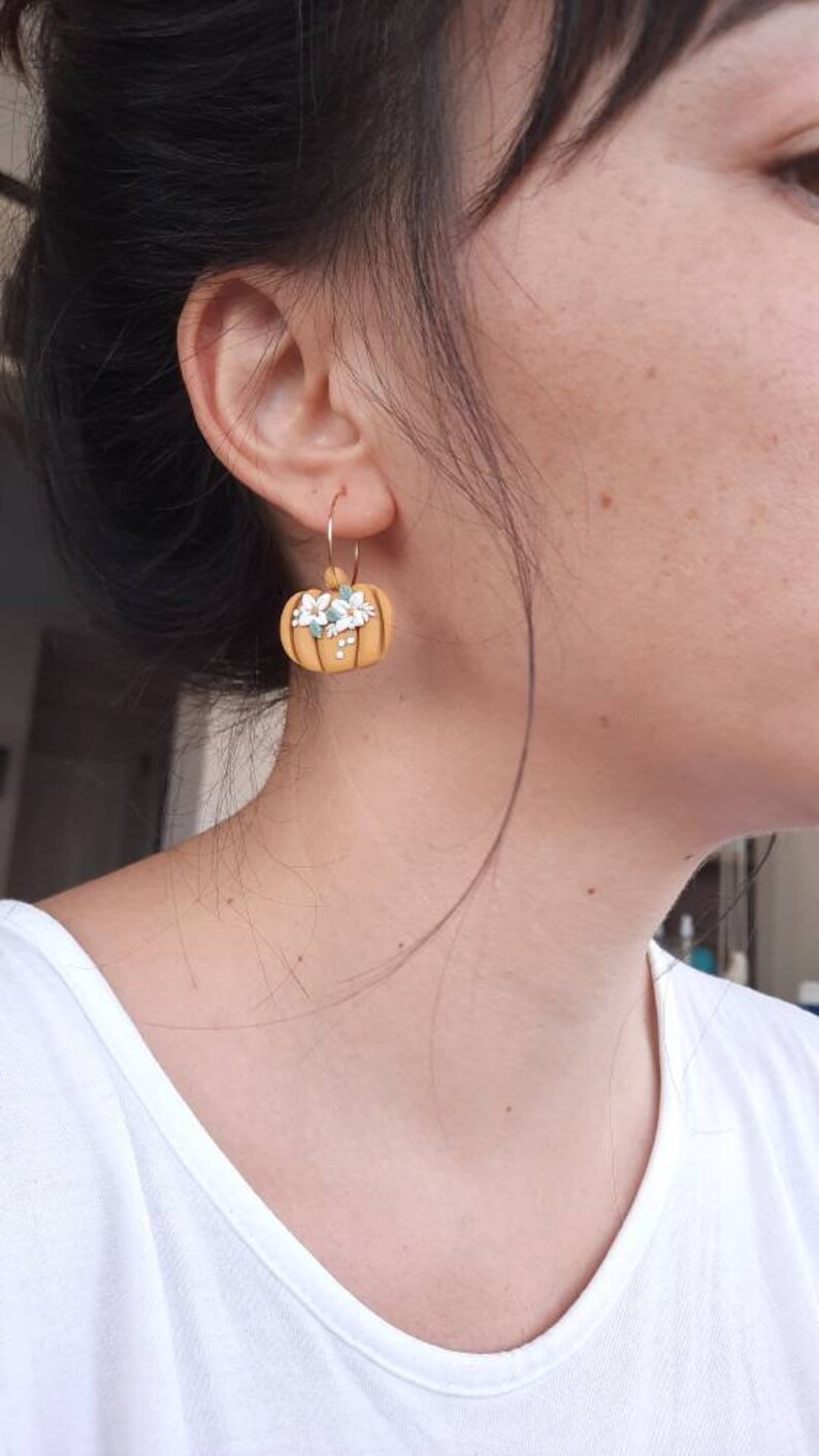 Floral Pumpkin Earrings Pumpkin Polymer Clay Jewelry Clay - Etsy