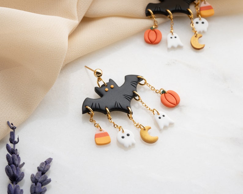 Halloween Bat Polymer Clay EarringsBat EarringsSpooky earrings creepy earrings Halloween Jewelry image 10