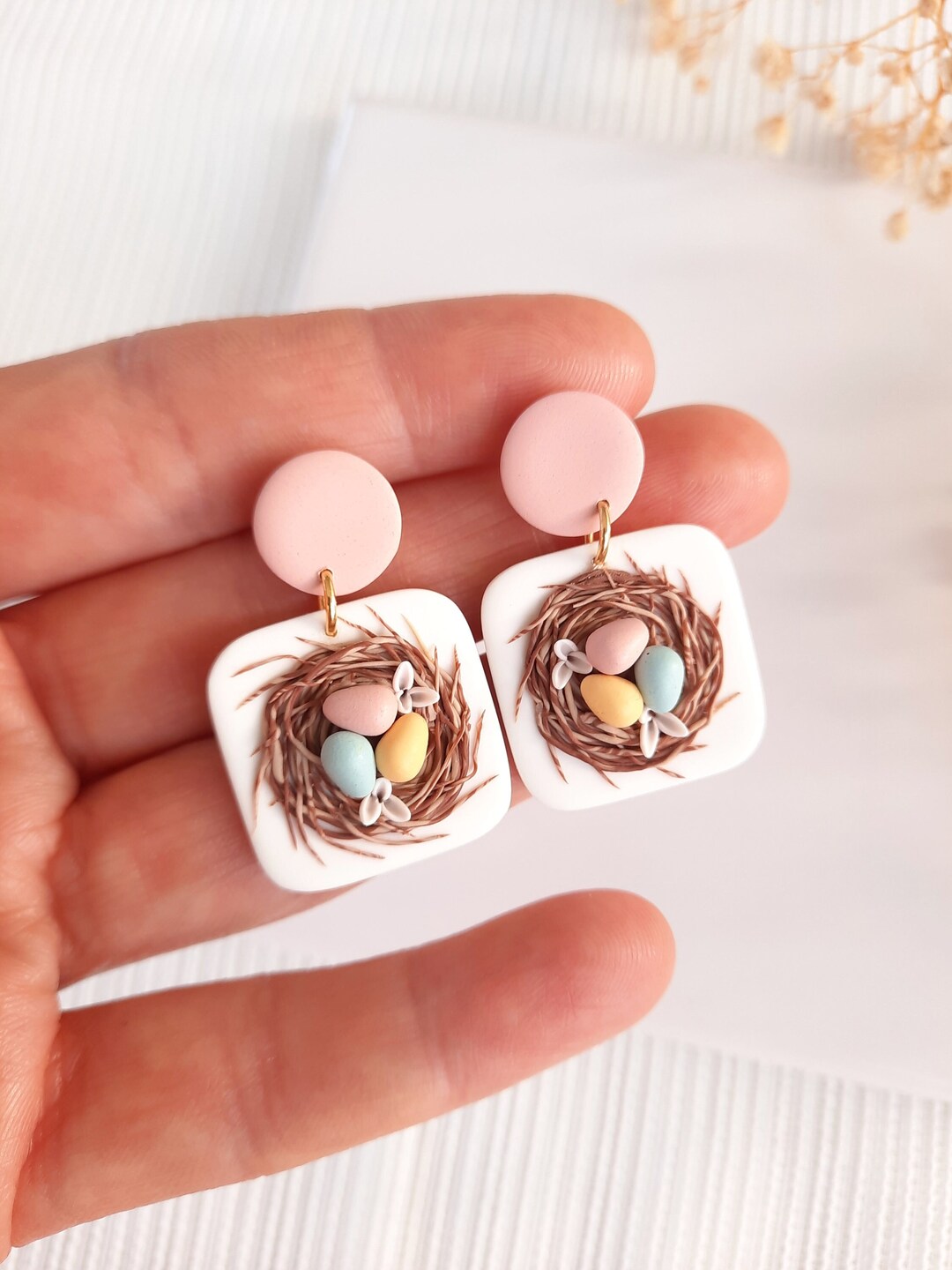 Bird Nest Earrings cottagecore Clay Earrings Handmade Polymer Clay