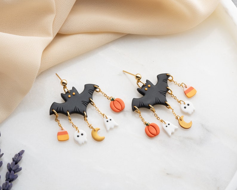 Halloween Bat Polymer Clay EarringsBat EarringsSpooky earrings creepy earrings Halloween Jewelry image 9