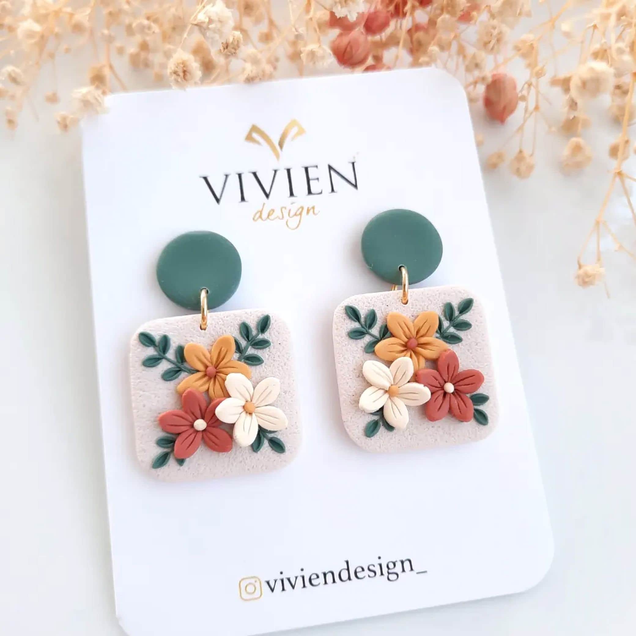 Floral Clay Earrings fall Colors Floral Textured Lightweight Handmade Polymer Clay Earrings flower Clay Earrings Etsy