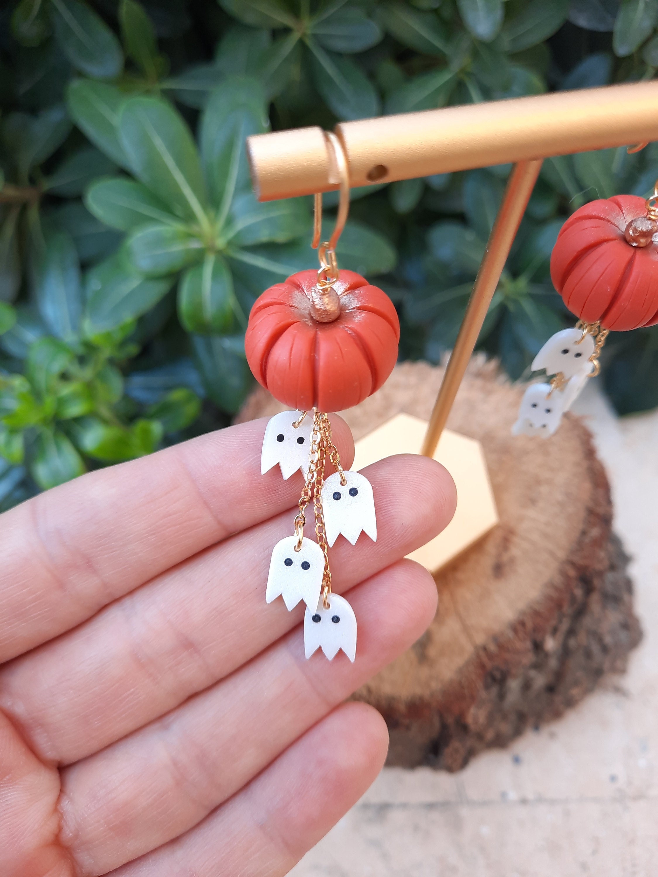 Halloween Clay Earrings | Cute Ghost Polymer Clay Earrings | Pumpkin Earrings | Halloween Jewelry |kawaii Halloween Earrings |Ghost Earrings