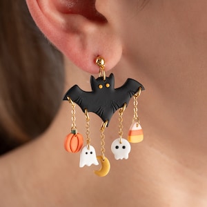 Halloween Bat Polymer Clay EarringsBat EarringsSpooky earrings creepy earrings Halloween Jewelry image 5