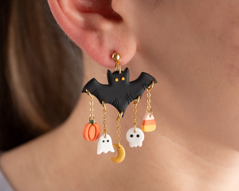 Halloween Bat Polymer Clay EarringsBat EarringsSpooky earrings creepy earrings Halloween Jewelry image 5
