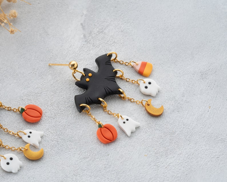 Halloween Bat Polymer Clay EarringsBat EarringsSpooky earrings creepy earrings Halloween Jewelry image 8
