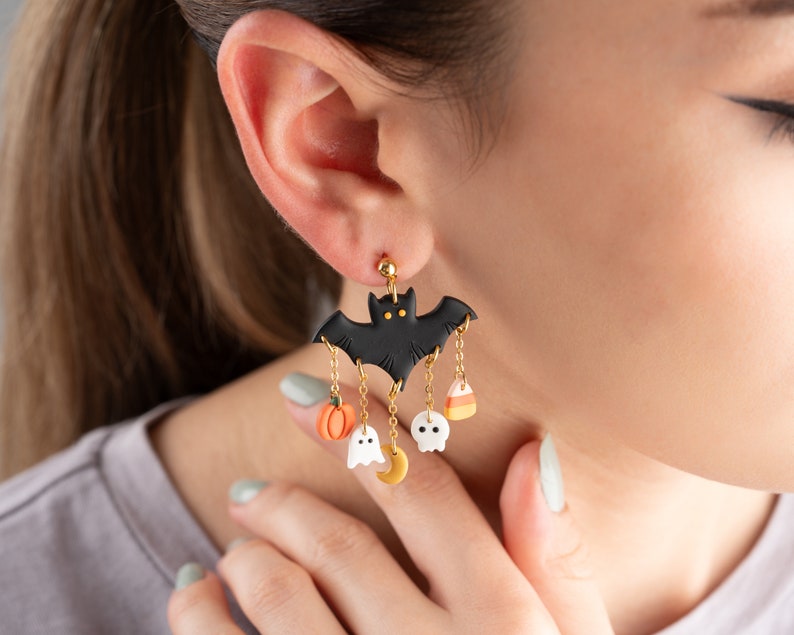 Halloween Bat Polymer Clay EarringsBat EarringsSpooky earrings creepy earrings Halloween Jewelry image 6