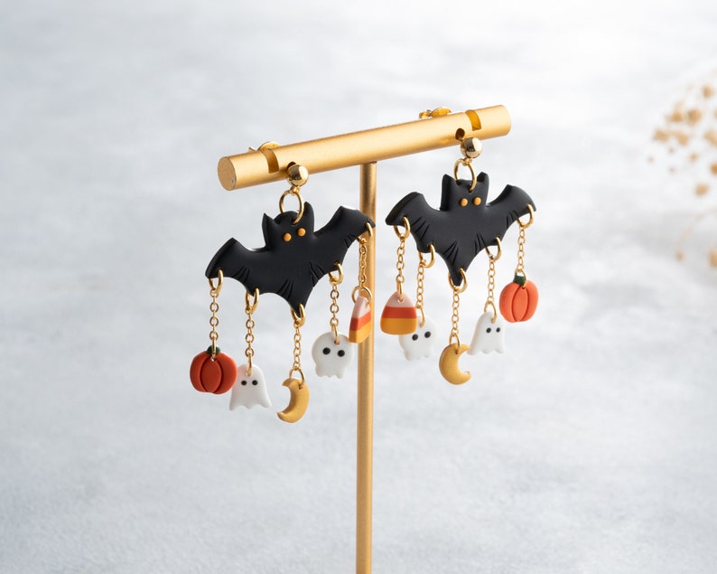 Halloween Bat Polymer Clay EarringsBat EarringsSpooky earrings creepy earrings Halloween Jewelry image 7