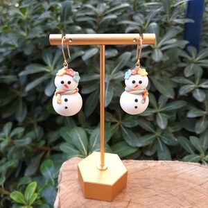Cute Snowman Earrings For Christmas – Winter Festival Dangle Earrings With Hat & Scarf – Lightweight Acrylic Jewelry For Women – Holiday Gift Idea