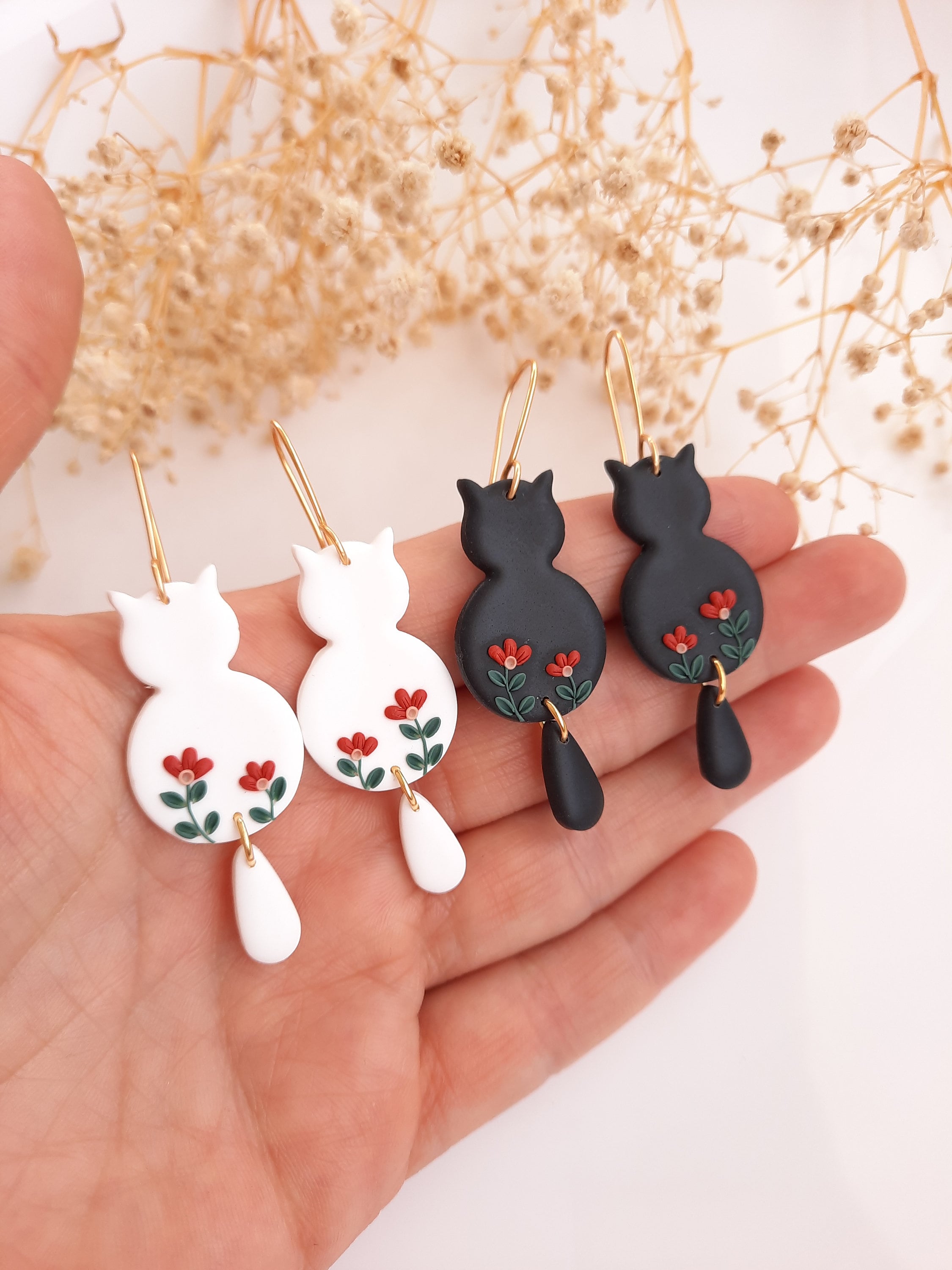 Cat Earrings cat Polymer Clay Earrings black Cat Earringswhite Cat Earringshypoallergenic Earrings Etsy