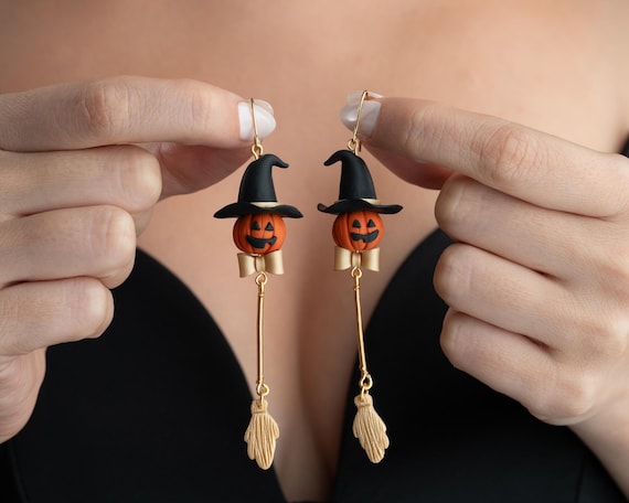 Witchy Pumpkin Earrings |Halloween Witchy Jewelry | Halloween Unique Witchy Gifts | Witchy Style Goth Earrings |witchy fashion Accessories