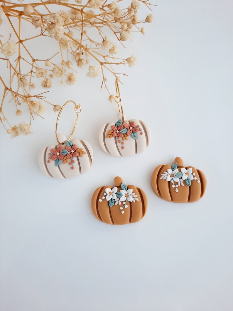 Floral Pumpkin Earrings Pumpkin Polymer Clay Jewelry Clay Etsy