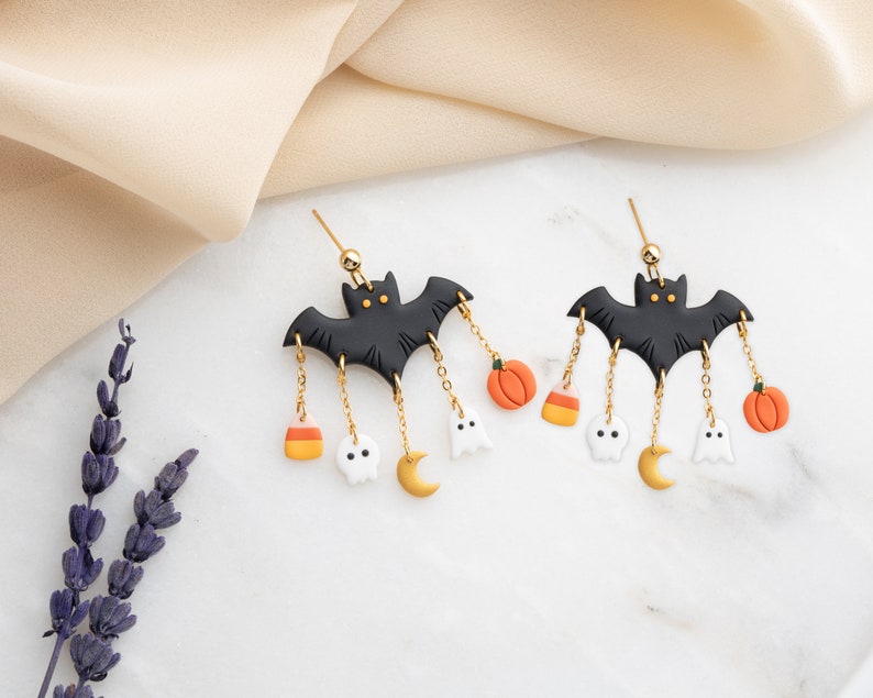 Halloween Bat Polymer Clay EarringsBat EarringsSpooky earrings creepy earrings Halloween Jewelry image 4