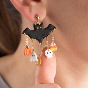 Halloween Bat Polymer Clay EarringsBat EarringsSpooky earrings creepy earrings Halloween Jewelry image 3