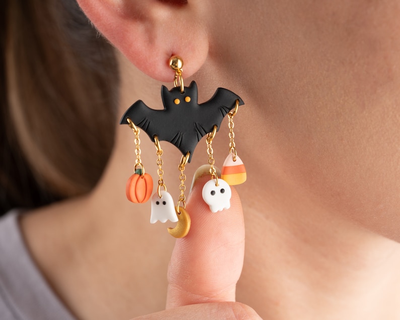 Halloween Bat Polymer Clay EarringsBat EarringsSpooky earrings creepy earrings Halloween Jewelry image 3