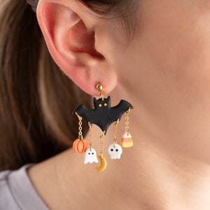 Halloween Bat Polymer Clay EarringsBat EarringsSpooky earrings creepy earrings Halloween Jewelry image 2