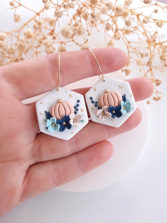 Floral Pumpkin polymer clay earrings earrings | Elegant pumpkin jewelry |Clay Fall earrings | fall jewelry
