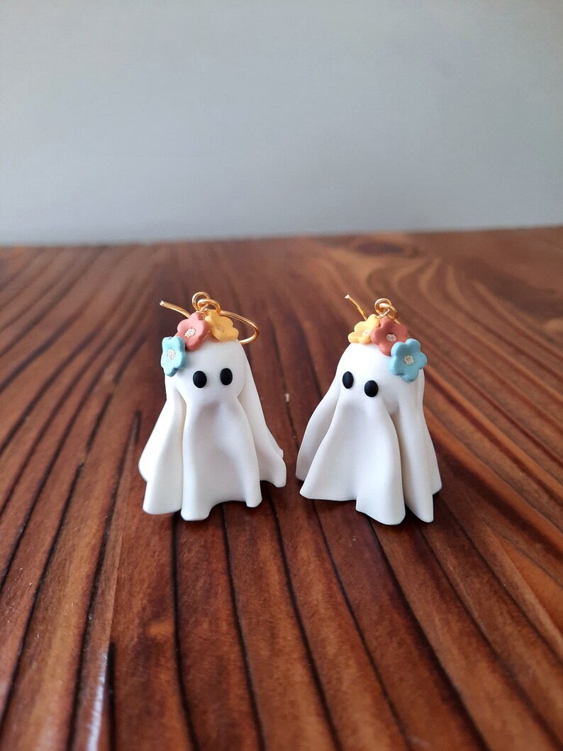 Ghost Earrings Halloween Clay Earrings Cute Ghost Polymer Etsy