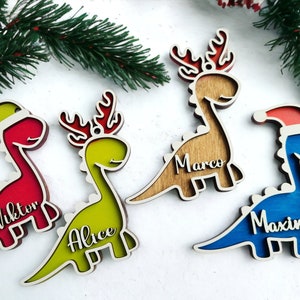 Personalized Santa Dino Christmas Ornament 2023, Kids Personalized Wooden Ornament, Dinosaur Custom Wood Ornament, Dinosaur Custom Name Tag