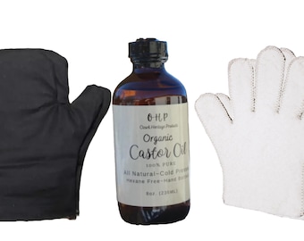 Castor Oil Gloves AND Oil Combo!! | Bundle & Save | Arthritic Hand Help | Organic Castor Oil | Inserts AND Mitts!