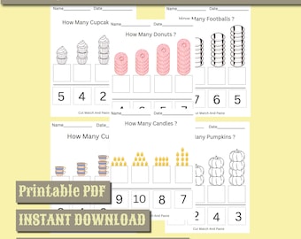 Kindergarten Activity Worksheets | 20 Cut & Paste Worksheets | Instant Download | Printable PDF | Learning at Home | Homeschool Activities