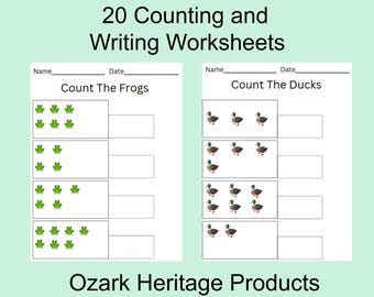 Kindergarten | 20 different Counting and Writing Worksheets| Instant Download | Printable PDF | Learning at Home | Homeschool Activities