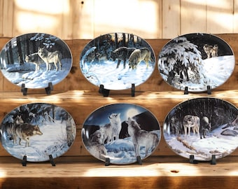 Bradford Exchange Winter Shadows Wolf Plates, Set of 6