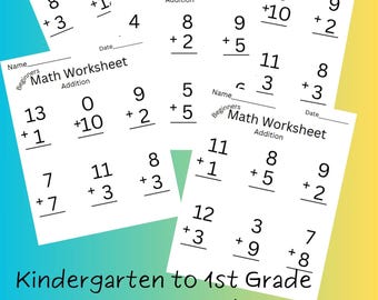 Kindergarten to 1st grade | 20 Math Worksheets 10-15 | Instant Download | Printable PDF | Learning at Home | Homeschool Activities