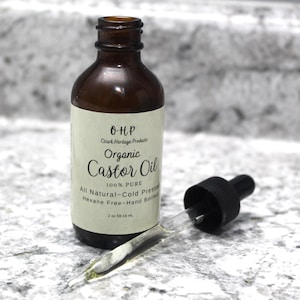Olio di ricino biologico puro al 100% / spremuto a freddo / bottiglia di vetro da 2 once con contagocce / completamente naturale / senza esano /