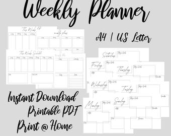 Printable Weekly Schedule Planner | Four Versions | Planner for Everyday of the Week | Minimalist Planner | Landscape | Instant Download |