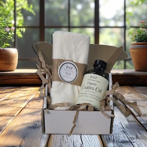 Kit di impacchi di olio di ricino BIOLOGICO / Olio di ricino completamente naturale / Senza esano / Flacone di vetro / Con 1 confezione da 9x18&quot; in cotone 100%