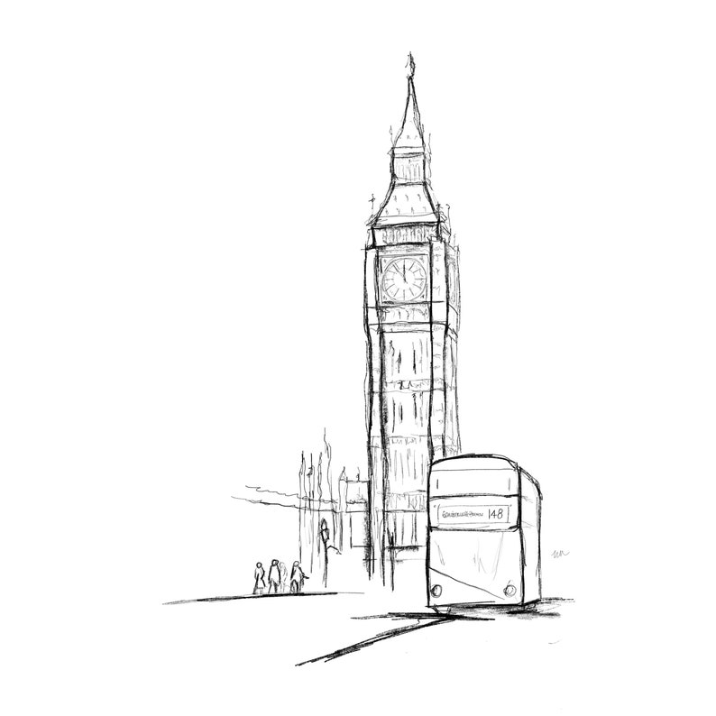 Big Ben Sketch Digital PRINTABLE Line Art London England - Etsy
