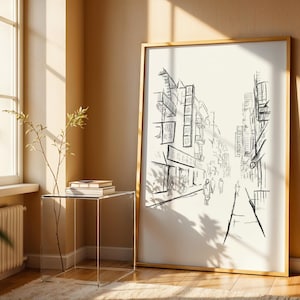 Chinatown NYC Pencil Sketch, New York, USA Wall Decor, Chinatown Black and White Print, NYC Printable Wall Art, Simplistic Sketch Art