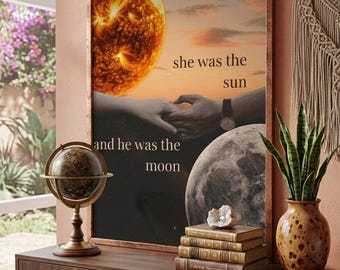 leuk cadeau voor geliefde-zon maan paar print-romantische muurkunst (digitale download)