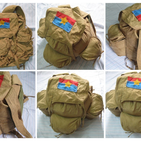 1 backpack   ,free helmet covers , vc north vietnamese army combat rucksack / backpack  , ,