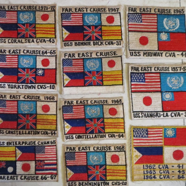 7 PATCHES più 4 gratis , Patch , uss , far east cruise , cva-31 , 43 , 38 , 64 , cvs-10 , code #