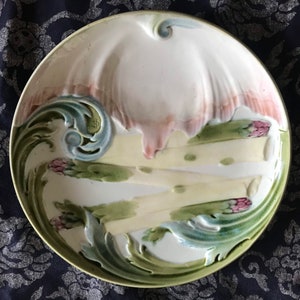 Stunning Antique French Art Nouveau Luneville Majolica Faience Asparagus Signed  Plate / Dish