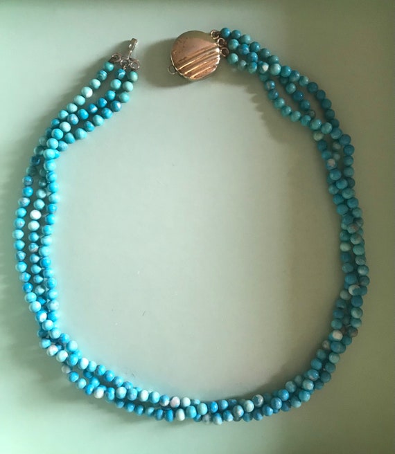 3-strand turquoise color beads necklace - image 3