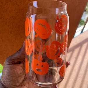 Jack o Lantern Pumpkin Beer Can Glass Libbey