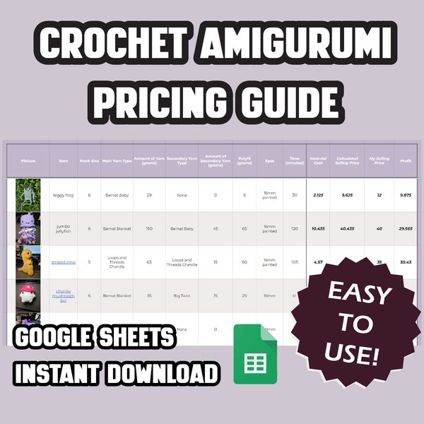 Crochet Amigurumi Pricing Guide | Google Sheets