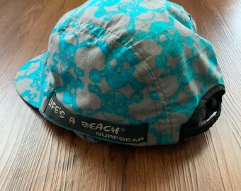 Vintage 80s Life's A Beach Surfgear Punk Skulls Hat 1980 Skate AOP
