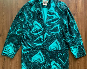 Vintage 80s Pop Art Hearts Jacket - Ink Drawn Style Heart Print - 1980s New Wave - Rockabilly Punk Novelty Blazer