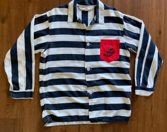 Vintage 50s Varsity Jail Birds Prisoner Shirt 1950s Rockabilly Punk Button Up