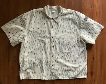 Vintage 80s JIMMY’Z shirt - The Crowd Print  - 1980s Rock N Roll Rockabilly Punk - Surf Skate Goth Button Up