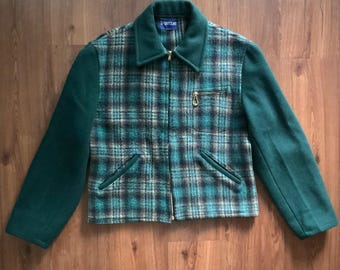 1940s Sportclad Wool Half-Belt Jacket - Vintage Workwear - 30s 40s 50s Penney’s Two-Tone Plaid ‘N Plain Rockabilly 2 Tone Cossack