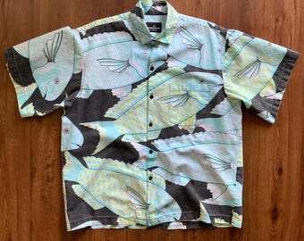 Vintage 80s Cactus Club Los Angeles Shirt - Parrot Fish Button Up - 1980s Hawaiian - Rockabilly Surf Punk All Over Print