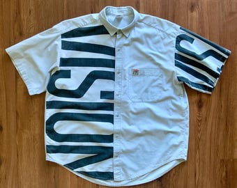 Maglietta PROPAGANDA stile anni '80 Vision Street Wear - Maglietta con bottoni e scritta - Anni '80 VSW Grigio Nero - Maglietta vintage Hip Hop Skate Punk