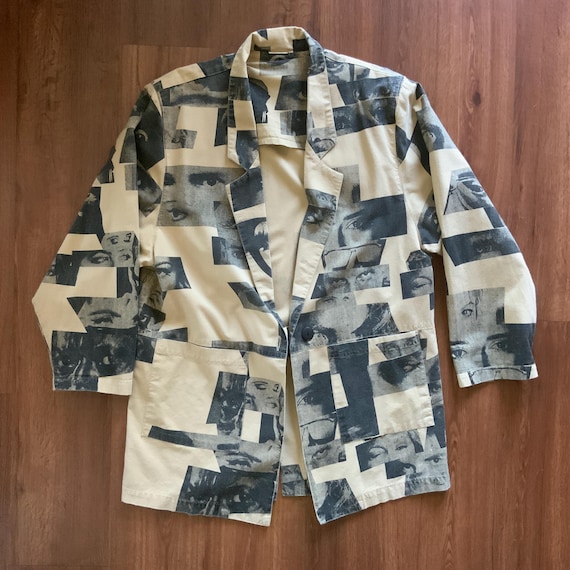 Vintage 80s JIMMY'Z Blazer All Over Print Eyes Faces 1980s